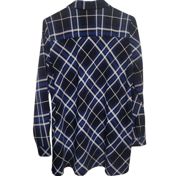 Susan Graver Weekend Liquid Knit Blue Black Long Sleeve Button Up Blouse, S - Picture 2 of 7